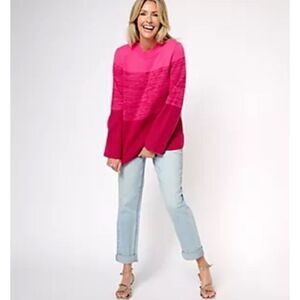 Susan Graver‎ Weekend Pullover Knit Sweater Bell Sleeves Size Medium Pink